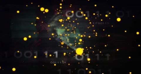 Glowing particles appearing, drifting inward forming halo over map pulsing Stock Footage 317206899
