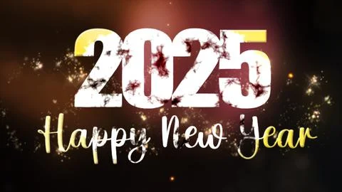 Glowing particles background with the golden text Happy New Year 2025. Gold.. Stock Illustration