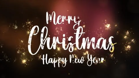 Glowing particles background with the golden text Merry Christmas. New Year.. Stock Illustration