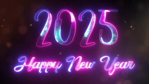 Glowing particles background with the neon number 2025. Happy New Year 2025.. Stock Footage 290071231