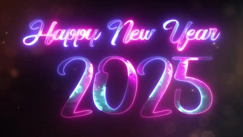 Glowing particles background with the neon number 2025. Happy New Year 2025.. Stock Footage 290071236
