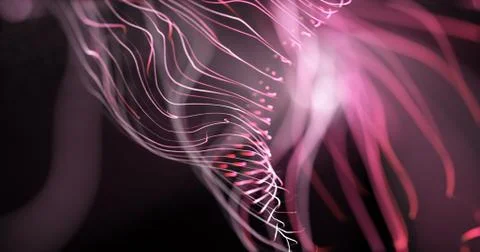 Glowing particles dynamic liquid flow . Illustrazione stock