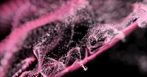 Glowing particles dynamic liquid flow . Illustrazione stock