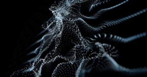 Glowing particles dynamic liquid flow . Illustrazione stock