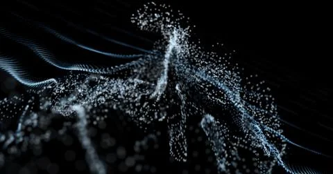 Glowing particles dynamic liquid flow . Stockillustratie