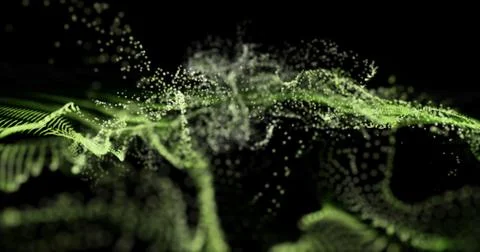 Glowing particles dynamic liquid flow . Stockillustratie