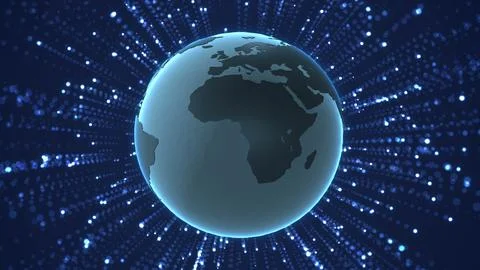 Glowing Particles Emerging from Behind Planet Earth Stock Illustration