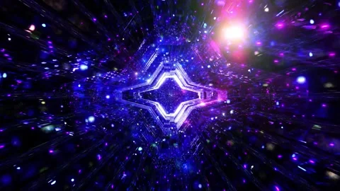 Glowing particles flying through space ship tunnel 3d illustration dj loop Stockbeeldmateriaal 144805736