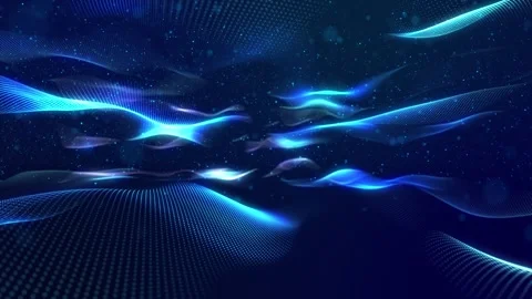 Glowing particles form surface with waves smoothly move. Trendy background Stock Footage 261086542
