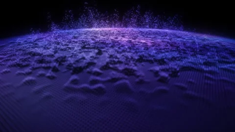 Glowing particles move rapidly, creating a digital surface of a big data pl.. Stock Footage 335646247