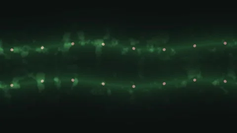 Glowing particles move through dark space in a green glow Stock Footage 338226546
