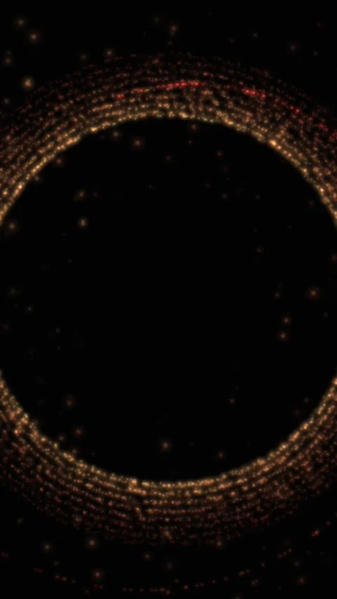 Glowing particles rotate in a ring, scattered dots shimmer against black Stock Footage 329302585