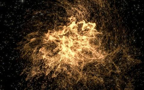 Glowing particles with wavy pattern, magical galaxy, 3d rendering. Illustrazione stock