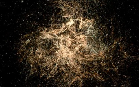 Glowing particles with wavy pattern, magical galaxy, 3d rendering. Illustrazione stock