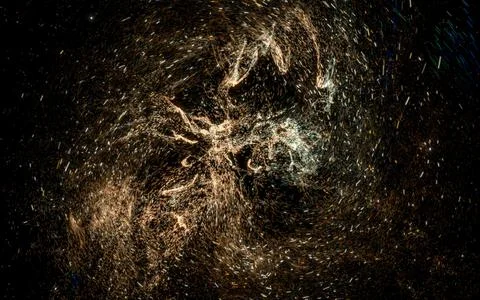 Glowing particles with wavy pattern, magical galaxy, 3d rendering. Stock Illustration