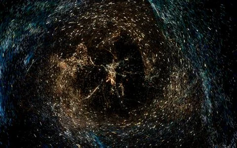 Glowing particles with wavy pattern, magical galaxy, 3d rendering. Stock Illustration