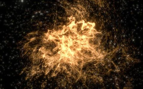 Glowing particles with wavy pattern, magical galaxy, 3d rendering. Illustrazione stock