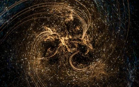 Glowing particles with wavy pattern, magical galaxy, 3d rendering. Stock Illustration