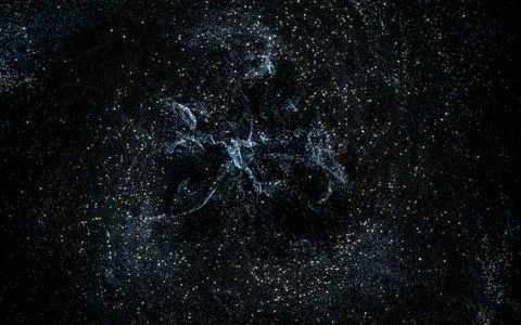 Glowing particles with wavy pattern, magical galaxy, 3d rendering. Illustrazione stock