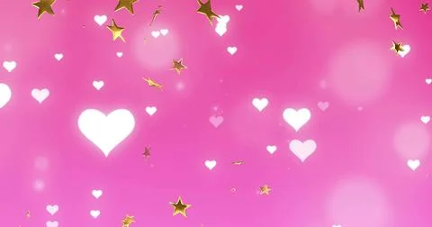 Glowing pattern filling pink gradient backdrop showing white hearts, gold stars, イラスト素材