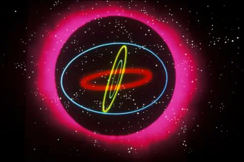 A glowing pattern of laser lights against a starry background Stock Photos