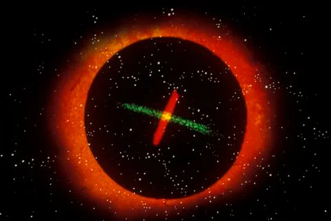 A glowing pattern of laser lights against a starry background Stock Photos