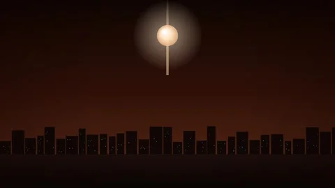 Glowing Pendulum Bulb Over City Skyline Animation Видео 347966925