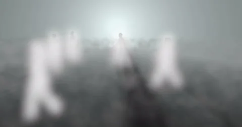 Glowing  people, spirits, ghosts walking in fog, mist, smoke Stock Footage