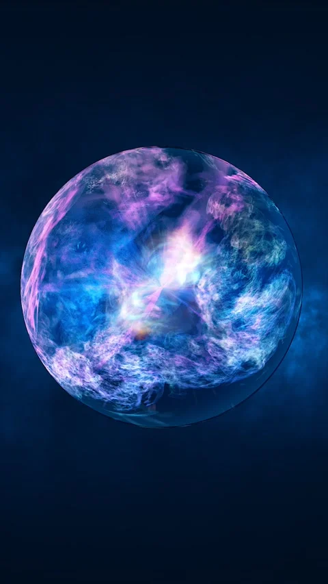 Glowing pink and blue nebula sphere with swirling mist inside, isolated on .. Stock Footage 330107776