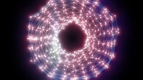 Glowing pink and cyan network torus with connected nodes Stock Footage 336740988