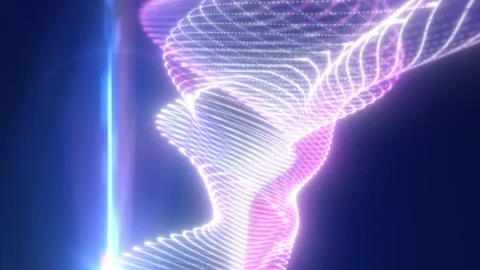 Glowing pink and white digital waveform with dotted mesh lines Stock Footage 336741382