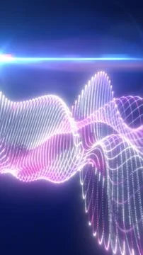 Glowing pink and white digital waveform with dotted mesh lines, light flare.. Illustrazione stock