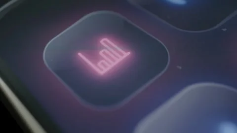 Glowing pink bar chart icon appears on a modern mobile control interface Stock Footage 342487610