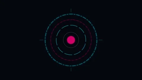 A glowing pink center surrounded by concentric dashed neon blue light rings 库存影片 336262439