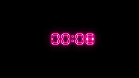 Glowing pink digital clock showing 15 second countdown Video stock 314607226