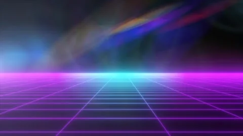 A glowing pink digital grid leading to a distant futuristic cityscape, with.. Stock Footage 306292393