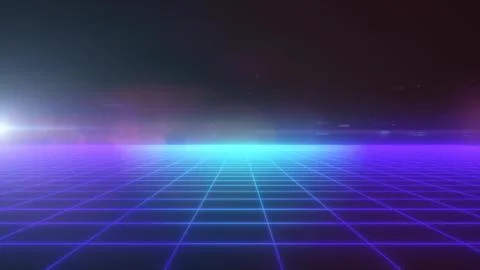 A glowing pink digital grid leading to a distant futuristic cityscape, with a Illustrazione stock