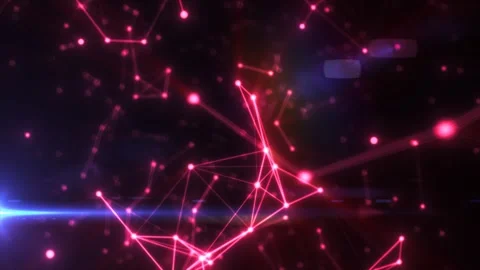 Glowing pink digital mesh of interconnected points on dark background with .. Stock Footage 313479681