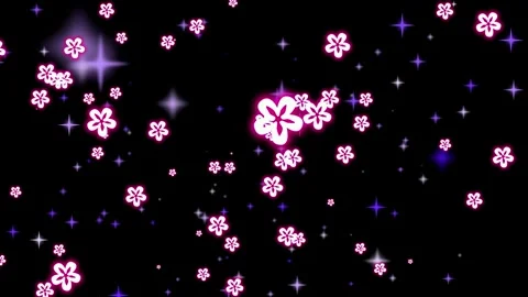 Glowing pink flowers floating through dark space with sparkling particles in a 스톡 동영상 345330210
