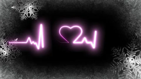 Glowing pink heartbeat line patterns moving across dark background with Stock-Footage 345334599