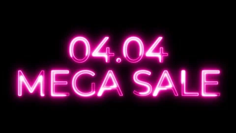 Glowing Pink Neon 04.04 Mega Sale Text on Black Background 库存影片 333667031