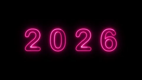 Glowing pink neon 2026 text Stock Footage 341333650