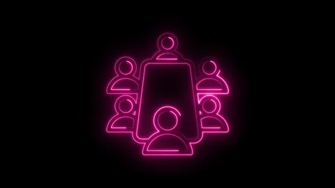 Glowing pink neon abstract figures gathered around a table representing tea.. Stock Footage 346140762