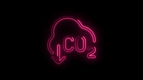 Glowing pink neon C O2 reduction icon with downward arrow symbolizing envir.. Stock Footage 314550855