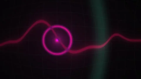 Glowing pink neon circle with wavy line on black background. Stock Footage 335959880