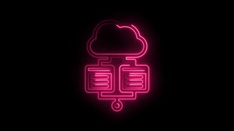 Glowing pink neon cloud storage with connected data servers on black backgr.. Stock Footage 346014390
