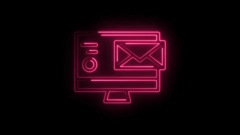 Glowing pink neon computer screen displaying email notification icon with a.. Stock Footage 315497452