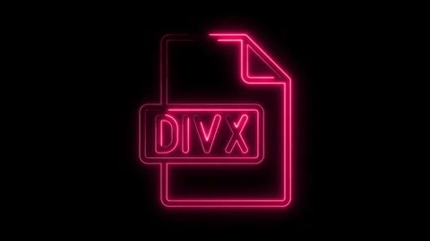 Glowing pink neon D I V X file icon isolated on black background vibrant fu.. Stock Footage 314553918