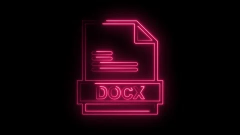 Glowing pink neon D O C X file icon with transparent background representin.. Stock Footage 314574585