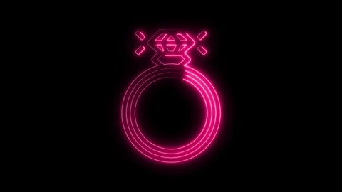 Glowing pink neon diamond ring isolated on black background animation for w.. Stock Footage 316841030